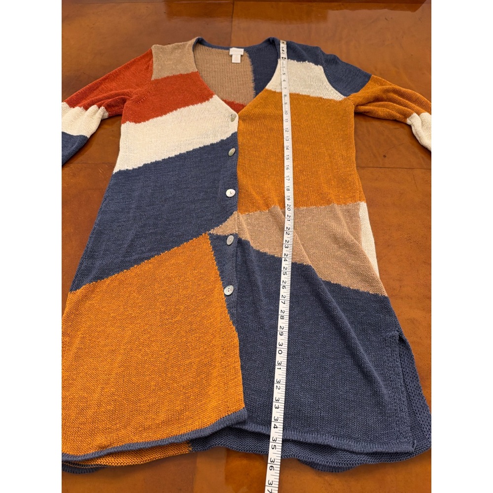Chico's Geometric Color Block Cardigan Duster Sweater Fall Southwestern 2 Large - Picture 7 of 9